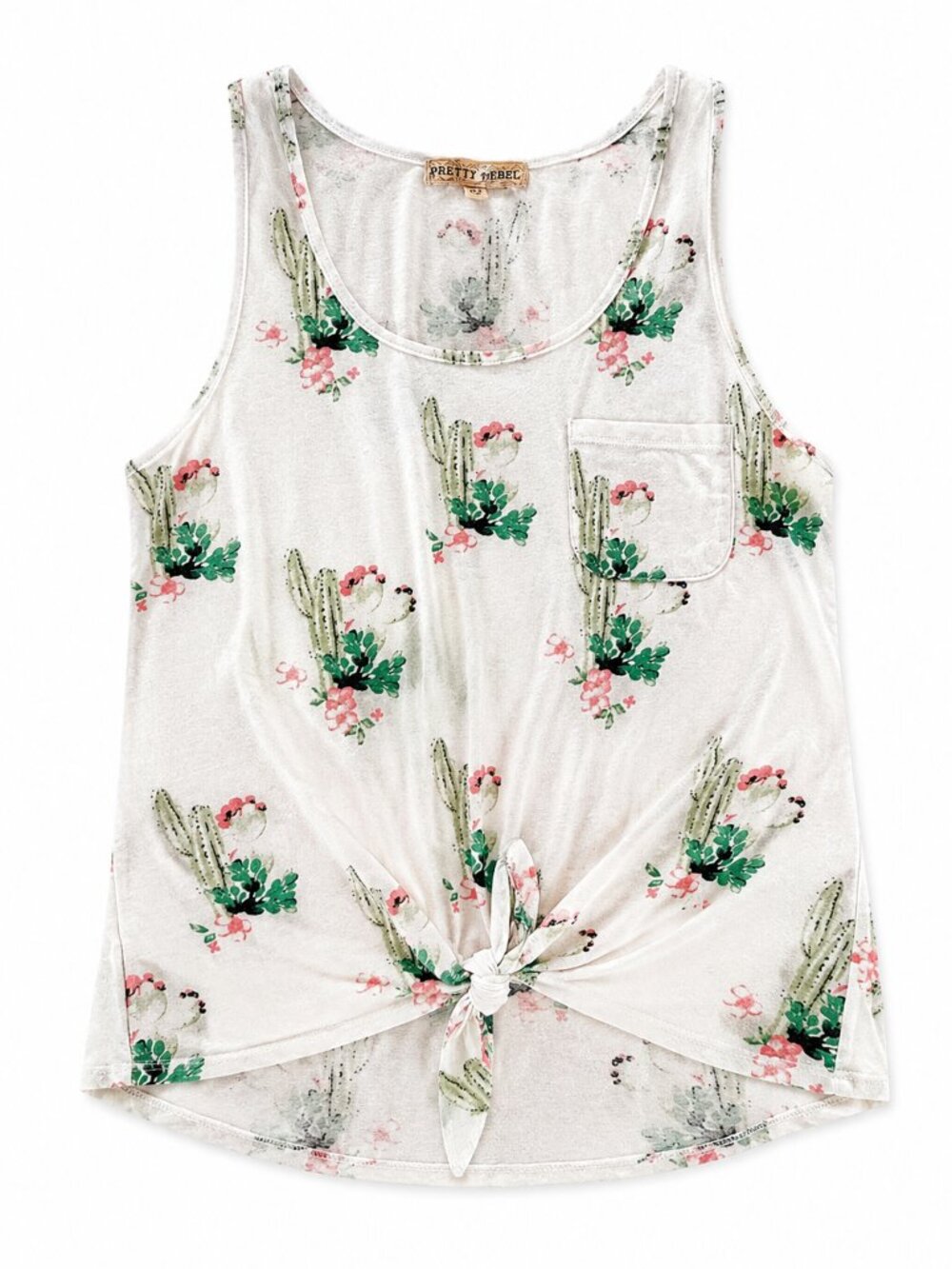 Pretty Rebel Cactus Floral Tie Front Tank Top Pocket Boho Western Size Medium